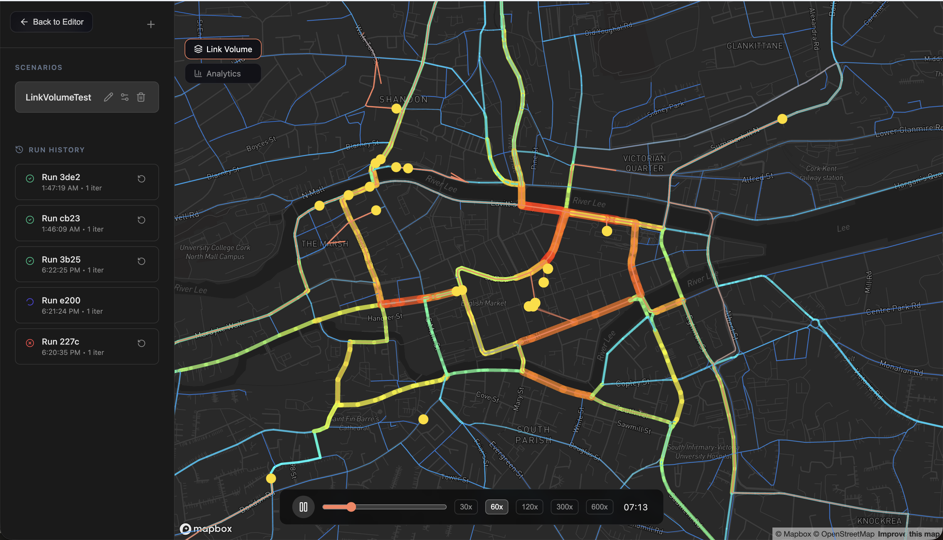 Cork city center during a simulated morning commute